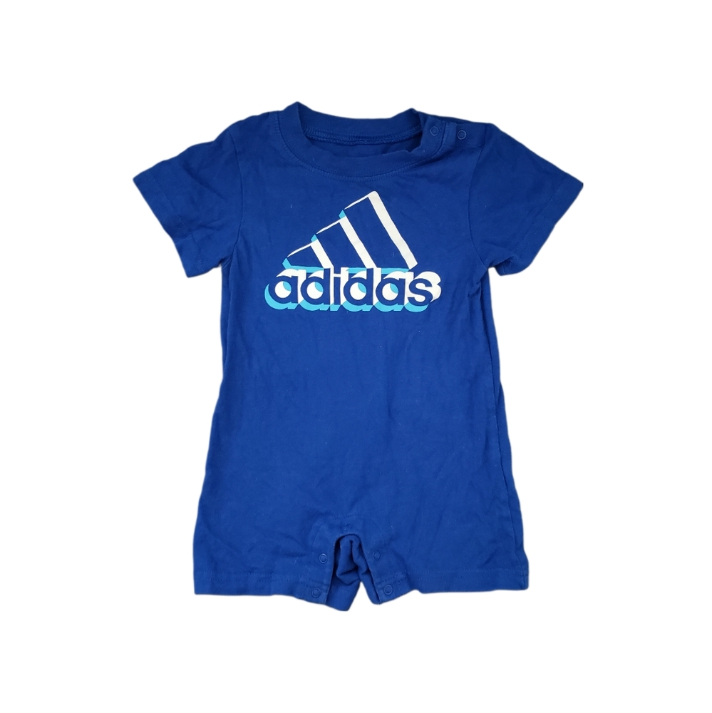 Adidas Baby 9m Blue Logo Short Sleeve One Piece Romper